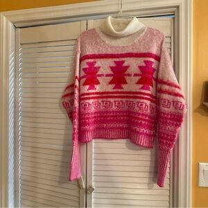 Cozy Pink Geometric Women's Turtleneck Sweater